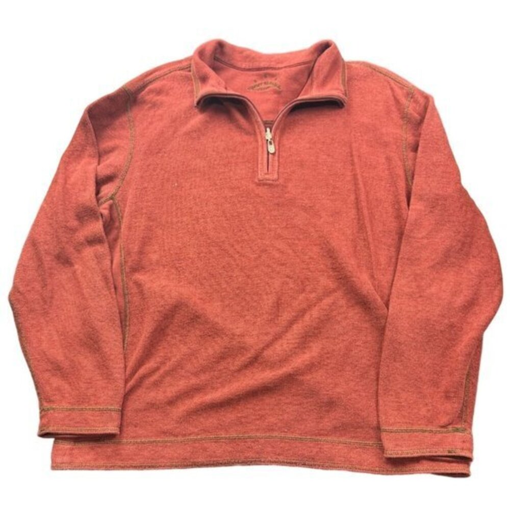 Tommy Bahama‎ Mens Red Heathered Quarter Zip Pullover Sweater Size Large |J1